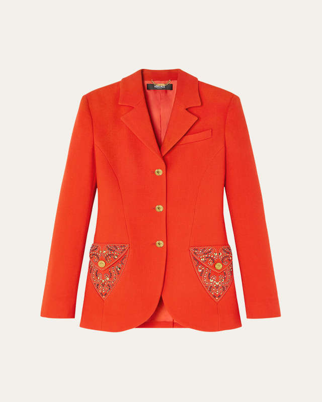 Studded Single-Breasted Wool Crepe Jacket